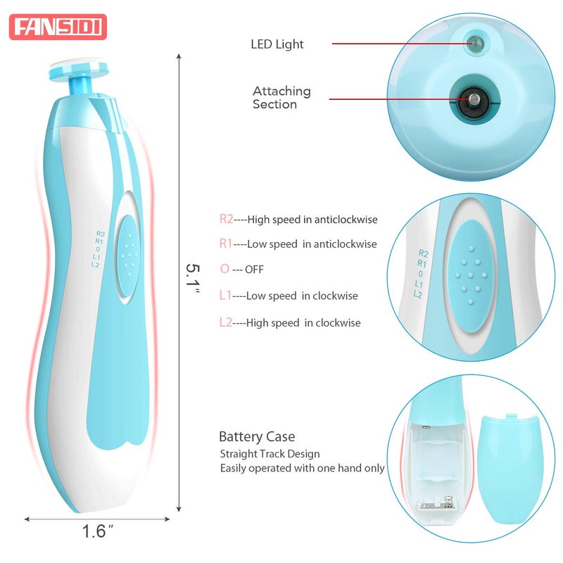 FANSIDI Baby Nail Trimmer Electric – Easy & Safe Baby Nail File Kit, Quiet LED Light, Multiple Speeds & Pads for Newborns, Infants, Toddlers & Adults, Perfect Baby Shower Gift - Image 5